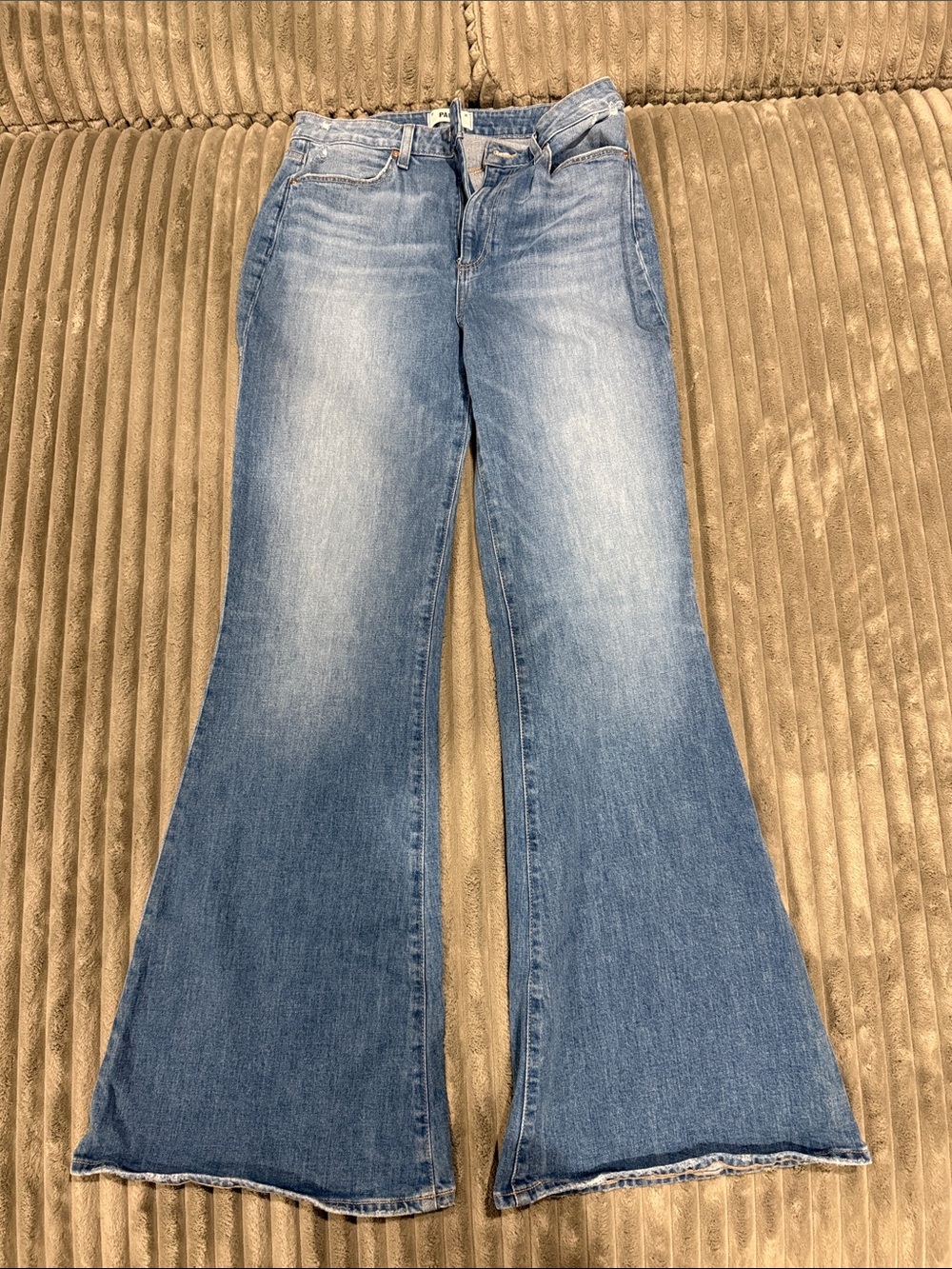 PAIGE Gabriella Distressed Light Blue Charlie Flare Jeans